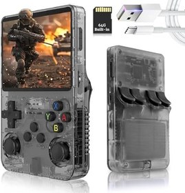 Resim R36S Retro El Oyun Konsolu 64 GB Dahili 20.000+ Klasik Video Oyunları - Taşınabilir Oyun Konsolu - Linux Sistemi IPS 3,5" Ekran - Şarj Edilebilir Pil - Gençler ve Yetişkinler için (Siyah) 