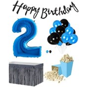 Resim 2 Yaş Mavi-siyah Balon Rakam Folyo Banner Mısır Kutusu Masa Eteği 