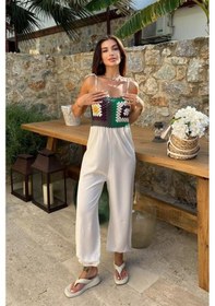 Resim Jasmin Süzüneli Keten Tulum 1280-08 Ekru 