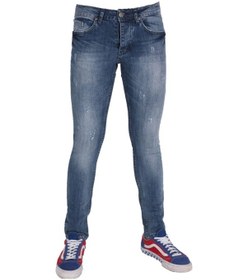 Resim Erkek İğne Kırığı Lazer İşlemeli Kot Pantalon Mavi 