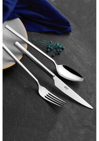 Resim Avcı Klas 36 Parça Çatal Kaşık Bıçak Takımı 18-10 Paslanmaz Çelik Gümüş 