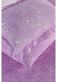 Resim Lotus Serisi Fırfırlı Çift Kişilik 6 Parça Nevresim Takımı--76 Açık Mor 