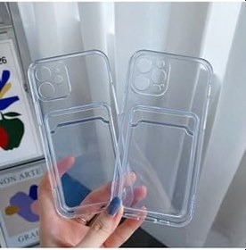 Resim Iphone 7 Uyumlu Kılıf Silikon Şeffaf Kredi Kartlık Bölmeli Antişok Dört Köşe Darbe Korumalı, Gri 