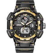 Resim Hanyang Siyah Altın Smael Çift Zamanlı Dijital Kuvars Saatler Erkekler Için Aydınlık Eller LED Arka Işık Çalar Saat 5 Atm Su Geçirmez Durdurma Izle 8045 (Yurt Dışından) 