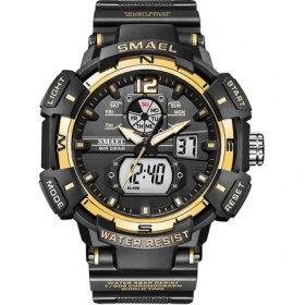 Resim Hanyang Siyah Altın Smael Çift Zamanlı Dijital Kuvars Saatler Erkekler Için Aydınlık Eller LED Arka Işık Çalar Saat 5 Atm Su Geçirmez Durdurma Izle 8045 (Yurt Dışından) 