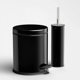 Resim Şık 2'li Banyo Seti, 3 Litre Çöp Kovası ve Wc Fırça Siyah 