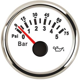 Resim Yağ Basinç Göstergesi 5 Bar Beyaz Çap 52Mm 12/24V Tekne Yat Beyaz 