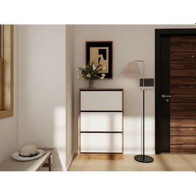 Resim Kisikoz Düşer Kapaklı Ayakkabılık Amalfi - Beyaz Renk Kahverengi - Beyaz 