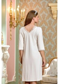 Resim Cossy By Aqua 25136 Hamile Lohusa Fakir Kol Dantelli Midi Gecelik-krem 