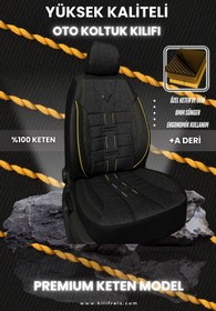 Resim KILIFREİS PREMIUM SERİSİ - SİYAH KETEN VE DERİ KOLTUK KILIFI & Ön Arka 5 Koltuk Tam Set 