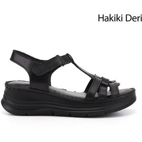 Resim Gönderi(R) Gönderi R Kadın Siyah Cırt Bantlı Dolgu Topuk Hakiki Deri Sandalet Dyza65145874 