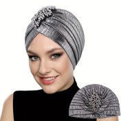 Resim Vintage Pliseli Başörtüsü - Rhinestone Süslemeli - Polyester Kostüm Başlığı/Saç Bandı, Düz Renk, Tek Parça - Kültürel Etnik Arap-Hint Stili Başlıklar 