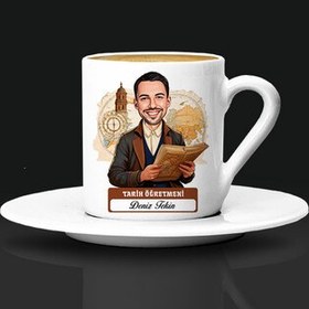 Resim Erkek Tarih Öğretmeni Karikatürlü Kahve Fincanı 