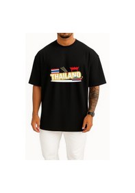 Resim Bahriyeli Collection Oversize Thailand Logo, Flag Of Thailand Logo Göğüs Tasarımlı Unisex T-shirt Siyah 