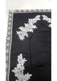 Resim Çeyizlik Kadife Seccade Takımı Siyah Bohça Seti 4 Parça 