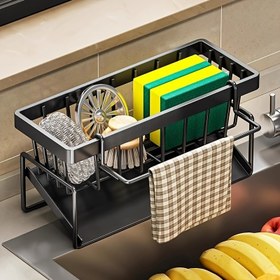 Resim 1 Mutfak Lavabo Rafı, Tuvalet Tutucu, Musluk Sünger Rafı, Lavabolar için Düzenleyici, Sabun, Fırça, Havlu, Temizlik Bezi Drenaj Rafı, Delme Gerektirmeyen Baharatlık, Otel Özel 