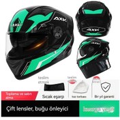 Resim Tuomeng Hd Buğu Önleyici Elektrikli Araç Erkek Ve Kadın Kış Sıcak Tam Yüz Kask Siyah - Yeşil 