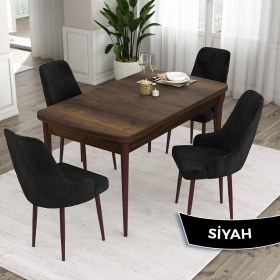 Resim Canisa Concept Ram Serisi, 80 x 132 cm Açılabilir Masa Takımı, Barok Ahşap Desen Masa 4 Sandalye 