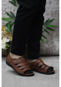 Resim Mehmet Mete 106 Taba Kale Comfort Hakiki Deri Erkek Sandalet Taba 