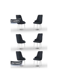 Resim Canisa Trex Serisi 1.sınıf Babyface Kumaş Beyaz Metal Ayak 6 Adet Antrasit Sandalye Sandalye Antrasit Ayak Beyaz 