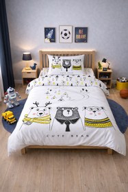 Resim Evmila Üç Ayı Yol Desenli Nevresim Takımı - 160x220cm Nevresim +50x70cm Yastık Kılıfı+100x200cm Çarşaf 