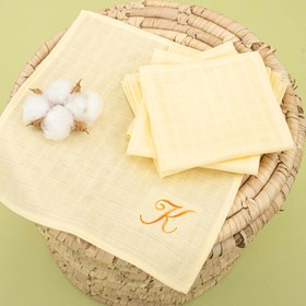 Resim 5'li K Harf Nakışlı Mendil Set - Sarı Muslin 