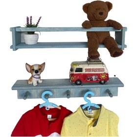 Resim RealWood Ahşap Çocuk Odası Askılık Ve Montessori Kitaplık Raf 2'li 55 Cm. 