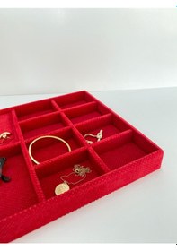 Resim Yerli Üretim Sidney Model Keten Kumaş Kırmızı 34/24cm Çekmece İci Kırmızı 