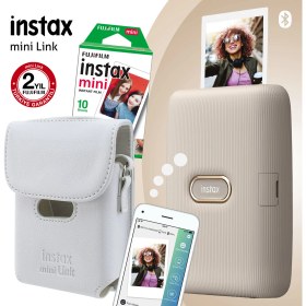 Resim Fujifilm Instax Mini Link Bej Akıllı Yazıcı ve Çanta Seti 10'lu Film ile Hızlı Baskı 