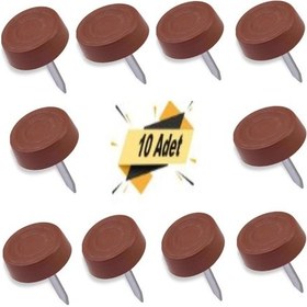 Resim Çivili Masa Sandalye Koltuk Mobilya Ünite Zemin Koruyucu Plastik Kahverengi Poligirit Pabuç, 10 Adet Çap 15 Mm 