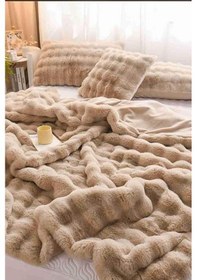 Resim Tomris Tavşan Tüyü Çift Kişilik Yatak Örtüsü 220x240 Cm Vizon Vizon 