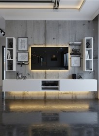 Resim Resital Ledli Duvara Monte Tv Sehpası - Beyaz - W6002-1 Beyaz 