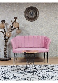 Resim İkili Siyah Boyalı Tel Ayak Papatya Çay Seti Koltuk Berjer , Balk 001 