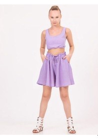 Resim Kız Çocuk Keten Kısa Crop Bluz-13938-lila Lila 