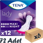 Resim Tena Lady Maxi Night, Kadın Gece Mesane Pedi, 6 Damla, 12'li 6 Paket 72 Adet 