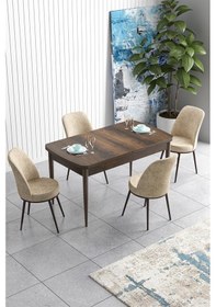 Resim Canisa Han Serisi 70x114 Açılabilir Mdf Mutfak Masası Takımı Barok Desen Masa 4 Krem Sandalye Masa Barok Sandalyeler Krem 