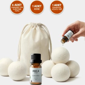 Resim Çamaşır Yün Kurutma Topu ve Koku Seti - Doğal Yumuşatıcı - Kurutma Makinesi Için - 6 Adet - Xl 