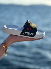 Resim SUNSTEP Yazlık Erkek Çocuk Robot Figürlü Kaydırmaz Taban Havuz Bahçe Yazlık Terlik 
