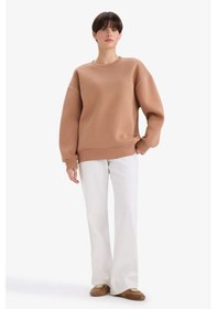 Resim Defacto Overshirt Fit Bisiklet Yaka Sweatshirt G3320ax25aubn336 Kahve 