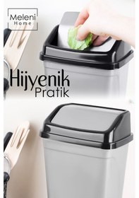 Resim Kapaklı Plastik Çöp Kovası - Ev Ofis Banyo Mutfak Tezgah Üstü Çöp Kovası Gri 5 Litre Gri 