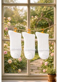 Resim Heren Socks Heren Lastik Fırfırlı 3'lü Kadın Çorap , Fitilli Fırfırlı Kolej Boy Beyaz 