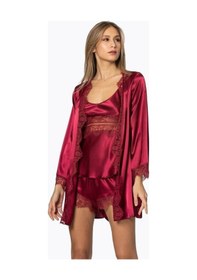 Resim Pierre Cardin Saten 3lü Kimono Şort Takımı 2490 Bordo 001 