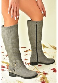 Resim Fox Shoes Gri Süet Kısa Topuklu Kadın Çizme E726203402 Gri 