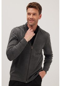Resim Tudors Erkek Slim Fit Dar Kesim Gri Dik Yaka Fermuarlı Düz Hırka-34916 