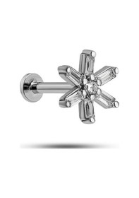 Resim 925 Ayar Gümüş Rodyumlu Minimal Baget Kır Çiçeği Tragus Piercing Küpe 