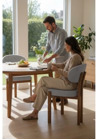 Resim Canisa Dore Serisi 4 Adet Gri Babyface Kumaş Metal Ahşap Görünümlü Kaplama Mutfak Sandalyesi Gri Sandalye Ahşap Kaplama 