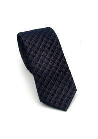 Resim Gaffy Lacivert Küp Desenli Kahverengi Dokuma Kumaş Mendilli Slim Fit Kravat // Sdk-2605-7 Kahverengi 