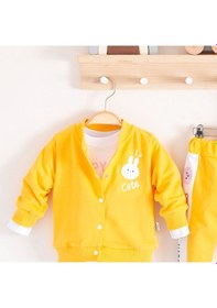 Resim 3-18 Ay Kız Bebek Takımı Cute Funny Kapişonlu 3'lü Sarı Sarı 