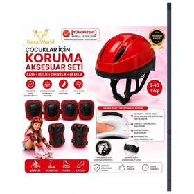 Resim Mey İthalat Çocuk Kaskı Ve Dizlik, Dirseklik Eldiven Set Kırmız/kırmızısiyah Acı Kahverengi 