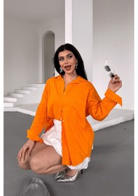 Resim Paw Garage Kadın Marlot Turuncu Oversize Keten Gömlek, 2025 Summer Collection Turuncu 